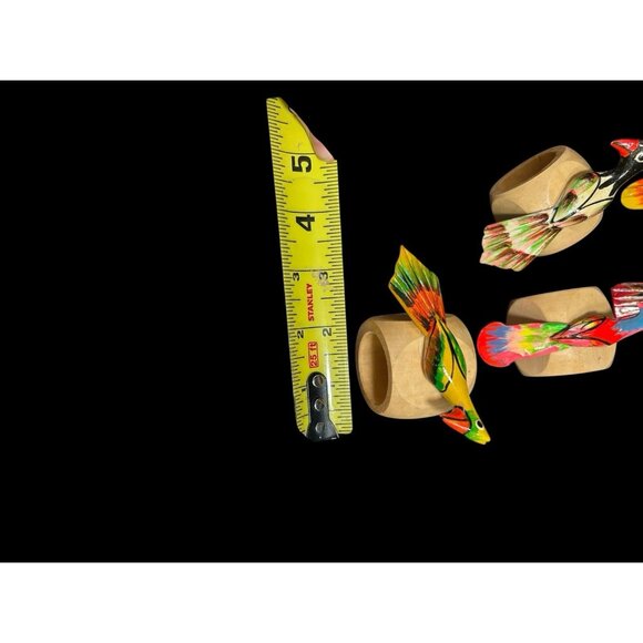 6 Vtg NOS Napkin Rings Tropical Colorful Parrot Wooden Hand Painted I Magnin - Picture 7 of 8